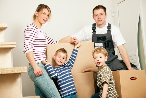 Packed moving boxes prepared for transport by local removals company