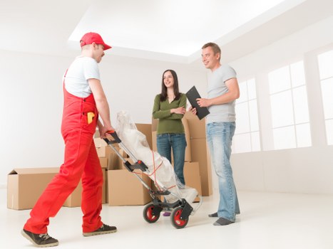 Furniture and boxes loaded into a removals van